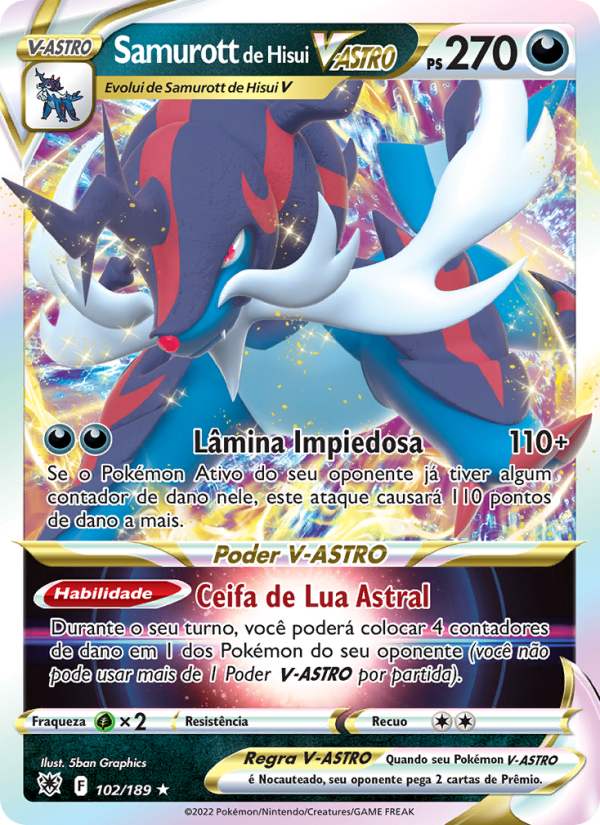 Samurott de Hisui V-ASTRO 102 — Estrelas Radiantes (Portuguese Pokémon TCG card)