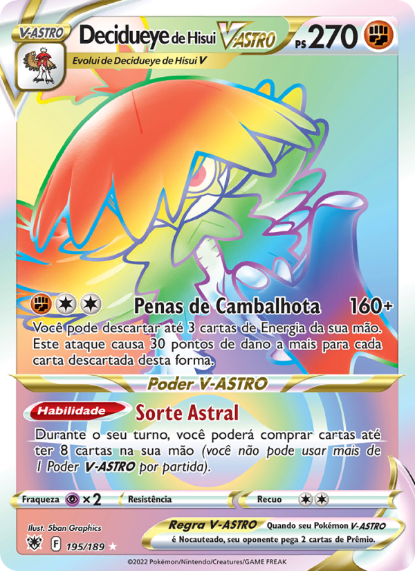 Decidueye de Hisui V-ASTRO 195 — Estrelas Radiantes (Portuguese Pokémon TCG card)
