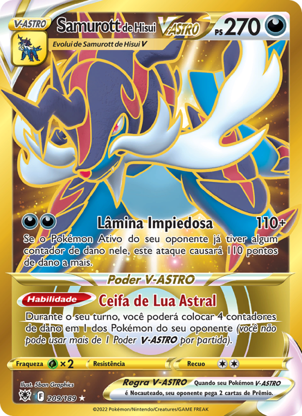Samurott de Hisui V-ASTRO 209 — Estrelas Radiantes (Portuguese Pokémon TCG card)