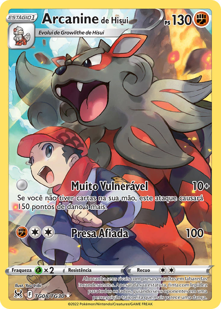 Arcanine de Hisui TG08 — Origem Perdida Galeria de Treinador (Portuguese Pokémon TCG card)