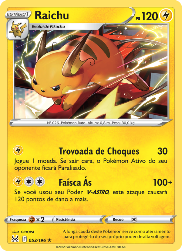 Raichu 053 — Origem Perdida (Portuguese Pokémon TCG card)