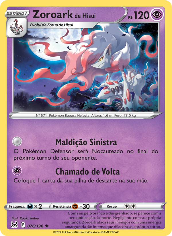 Zoroark de Hisui 076 — Origem Perdida (Portuguese Pokémon TCG card)