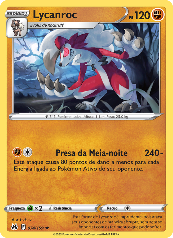 Lycanroc 074 — Realeza Absoluta (Portuguese Pokémon TCG card)