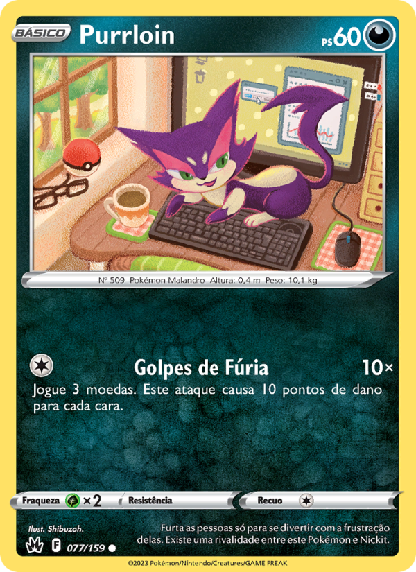 Purrloin 077 — Realeza Absoluta (Portuguese Pokémon TCG card)