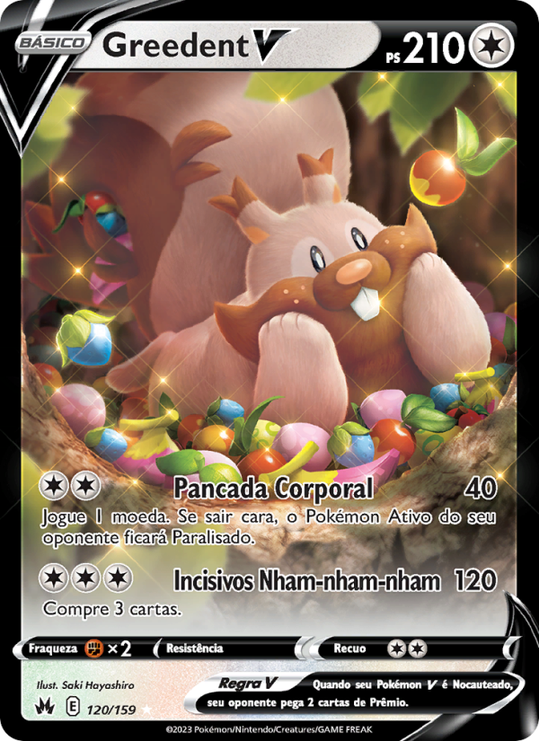 Greedent V 120 — Realeza Absoluta (Portuguese Pokémon TCG card)