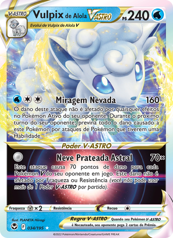Vulpix de Alola V-ASTRO 034 — Tempestade Prateada (Portuguese Pokémon TCG card)