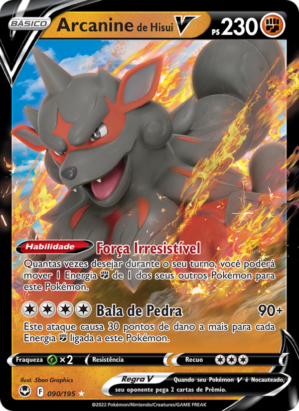 Arcanine de Hisui V 090 — Silver Tempest (Portuguese Pokémon TCG card)