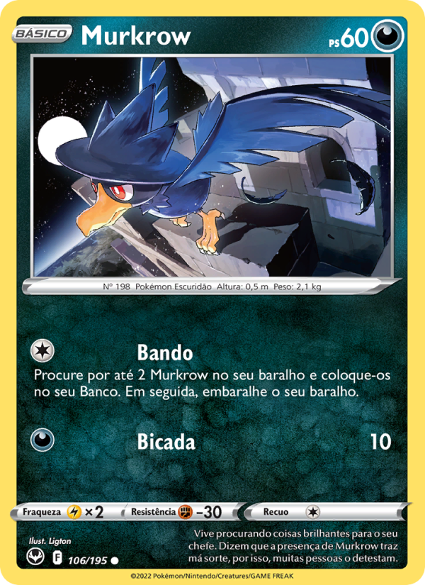 Murkrow 106 — Tempestade Prateada (Portuguese Pokémon TCG card)