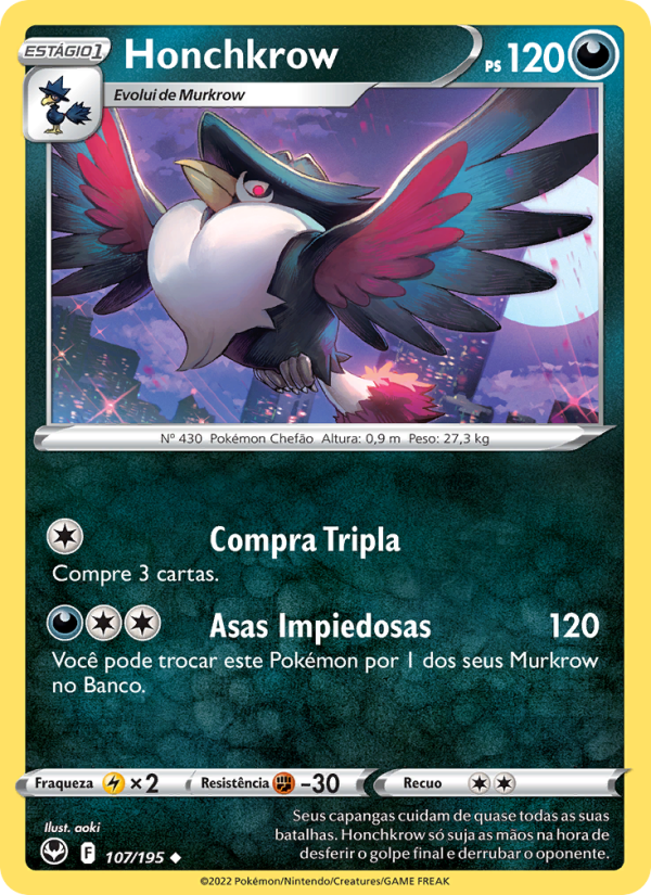 Honchkrow 107 — Tempestade Prateada (Portuguese Pokémon TCG card)
