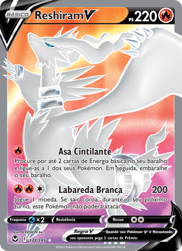 Reshiram V 172 — Tempestade Prateada (Portuguese Pokémon TCG card)