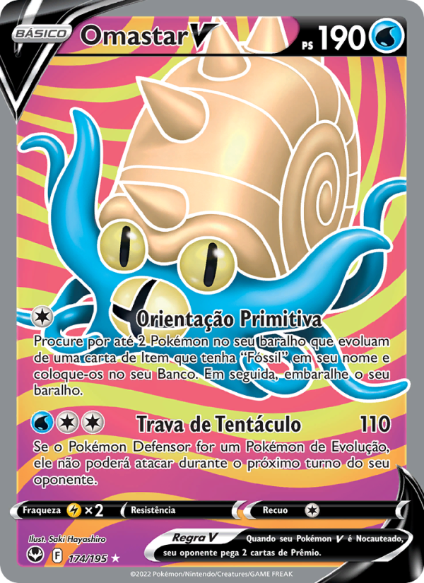 Omastar V 174 — Tempestade Prateada (Portuguese Pokémon TCG card)