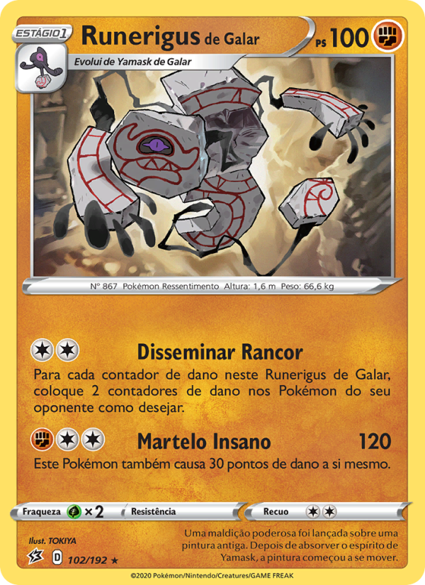 Runerigus de Galar 102 — Rixa Rebelde (Portuguese Pokémon TCG card)