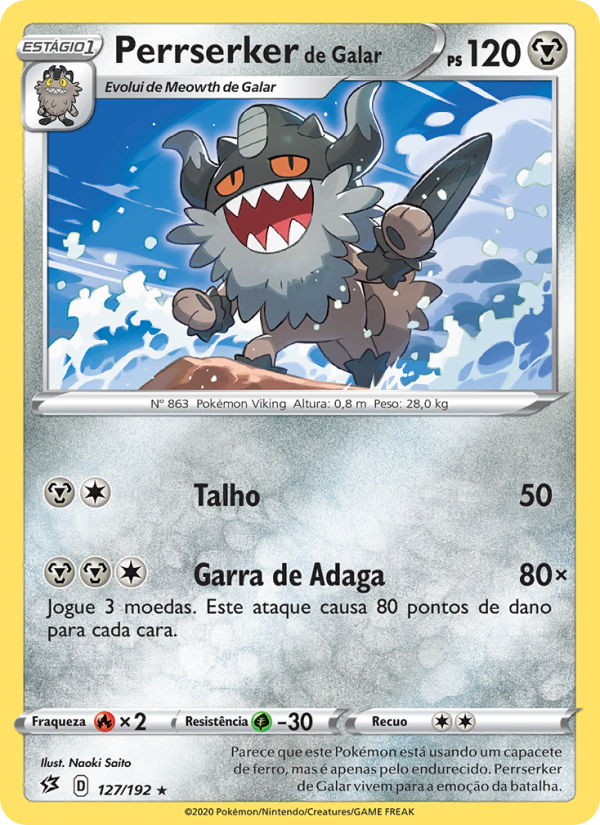 Perrserker de Galar 127 — Rixa Rebelde (Portuguese Pokémon TCG card)