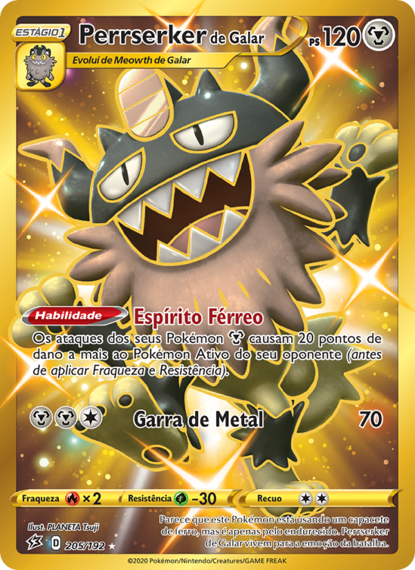 Perrserker de Galar 205 — Rixa Rebelde (Portuguese Pokémon TCG card)