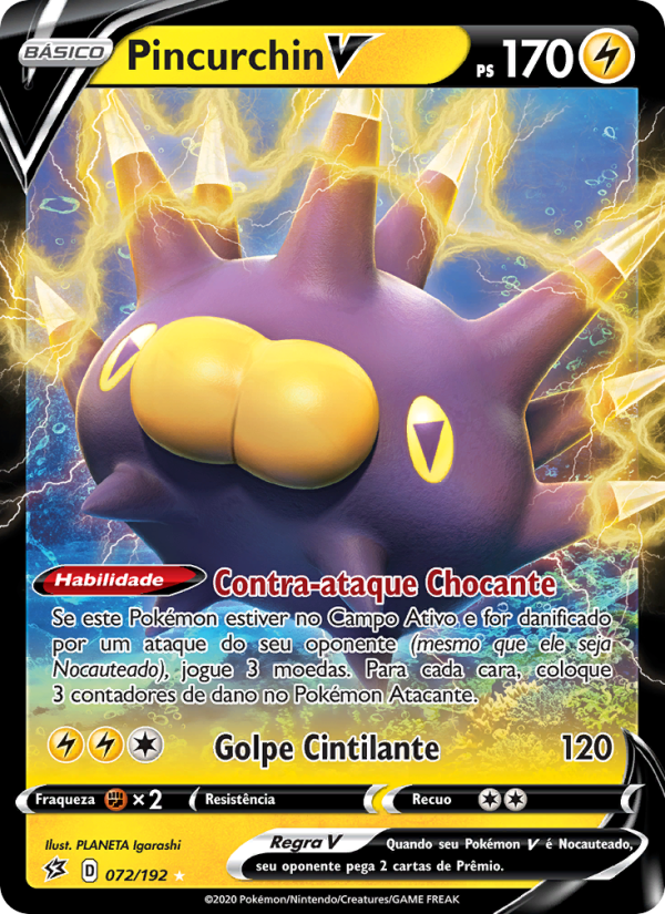 Pincurchin V 72 — Rebel Clash (Portuguese Pokémon TCG card)