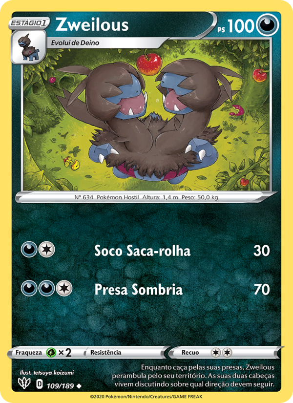 Zweilous 109 — Escuridão Incandescente (Portuguese Pokémon TCG card)