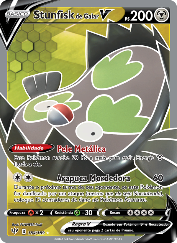 Stunfisk de Galar V 184 — Escuridão Incandescente (Portuguese Pokémon TCG card)