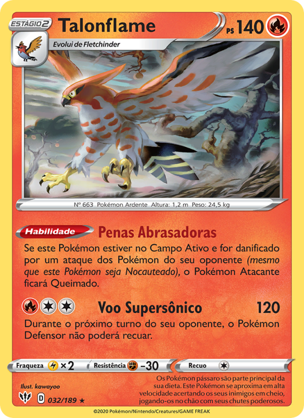 Talonflame 32 — Escuridão Incandescente (Portuguese Pokémon TCG card)