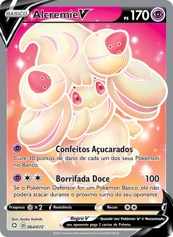 Alcremie V 64 — Destinos Brilhantes (Portuguese Pokémon TCG card)