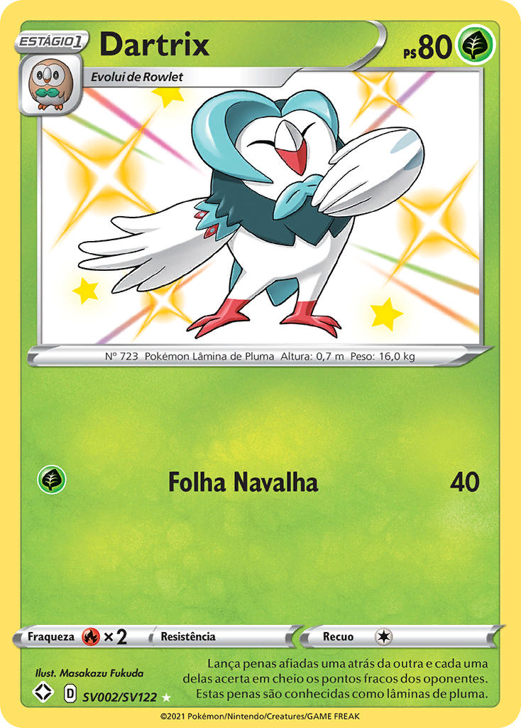 Dartrix SV002 — Destinos Brilhantes Cofre Brilhante (Portuguese Pokémon TCG card)
