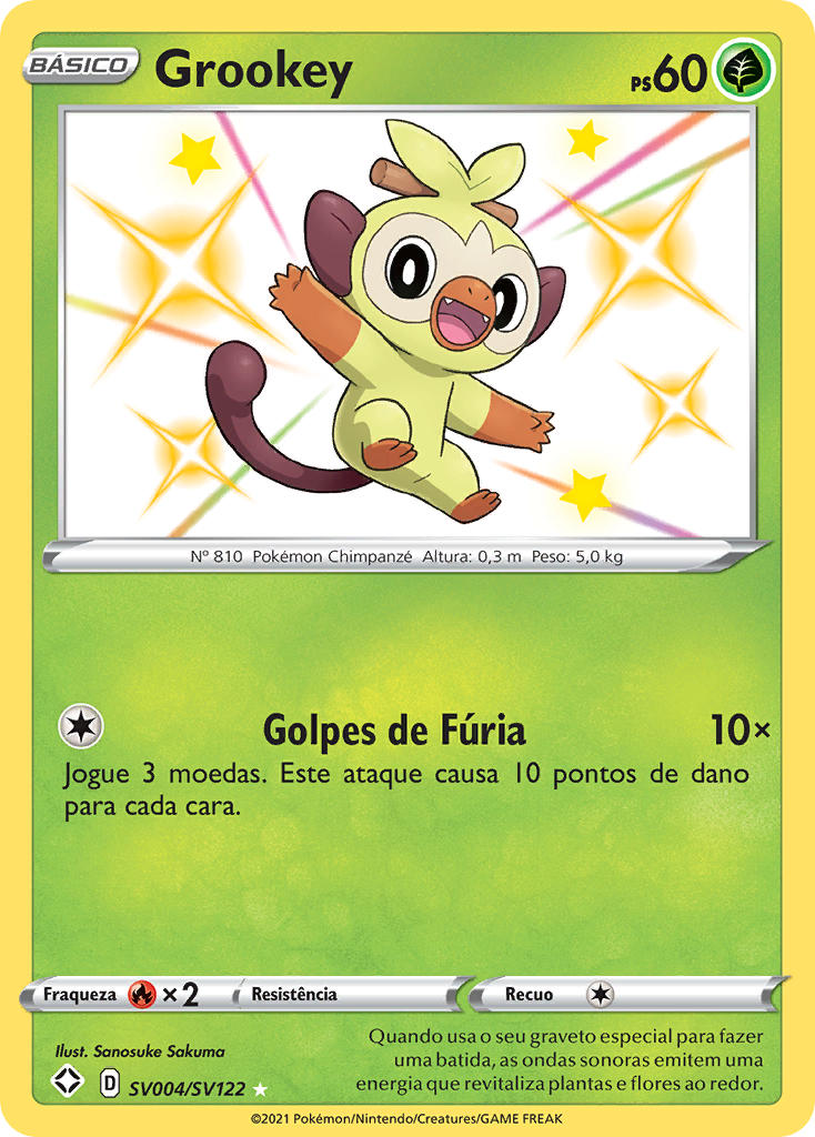 Grookey SV004 — Destinos Brilhantes Cofre Brilhante (Portuguese Pokémon TCG card)