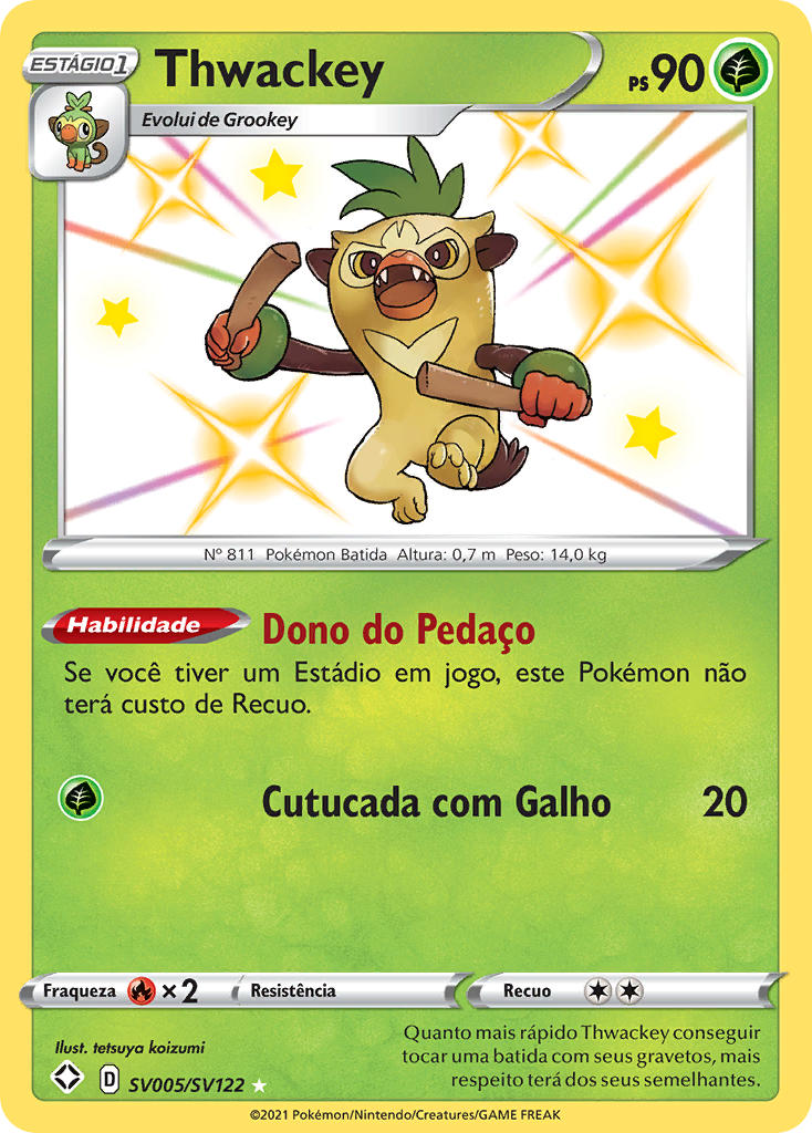 Thwackey SV005 — Destinos Brilhantes Cofre Brilhante (Portuguese Pokémon TCG card)