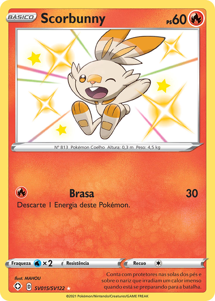 Scorbunny SV015 — Destinos Brilhantes Cofre Brilhante (Portuguese Pokémon TCG card)