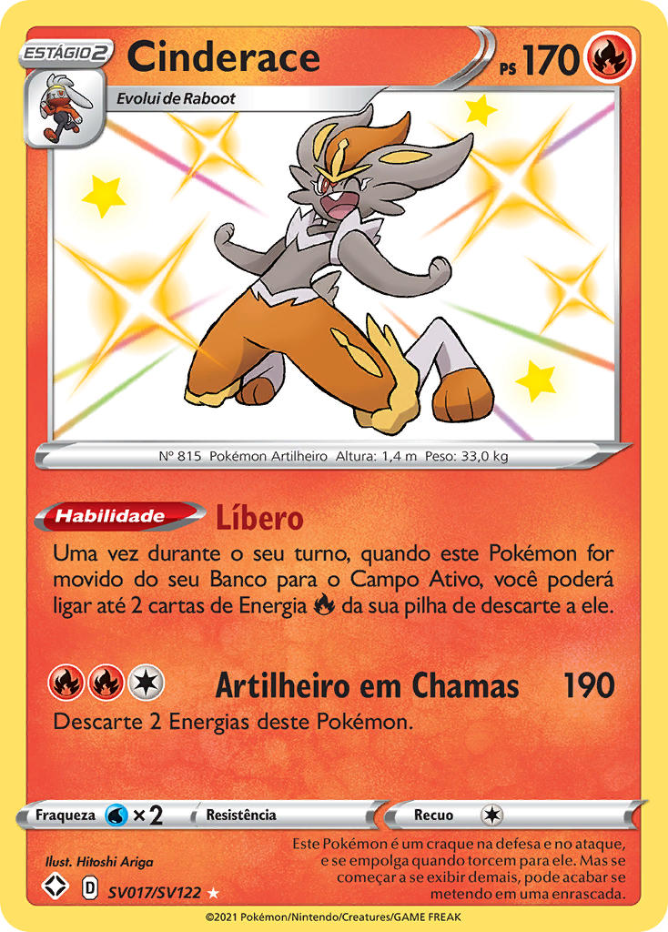 Cinderace SV017 — Destinos Brilhantes Cofre Brilhante (Portuguese Pokémon TCG card)