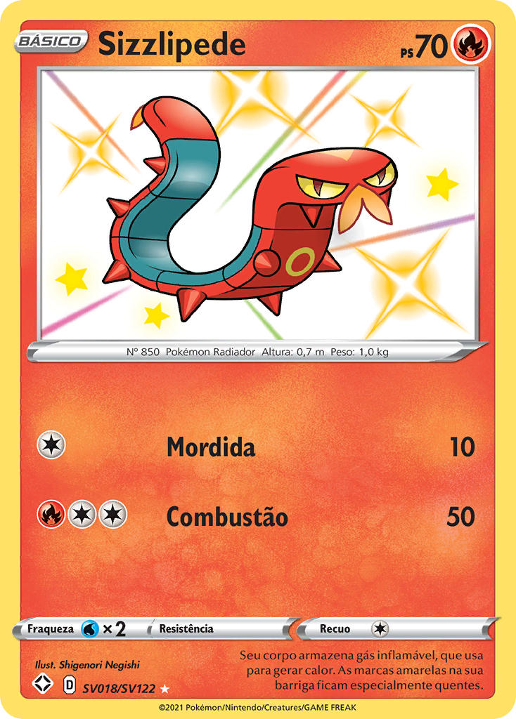 Sizzlipede SV018 — Destinos Brilhantes Cofre Brilhante (Portuguese Pokémon TCG card)