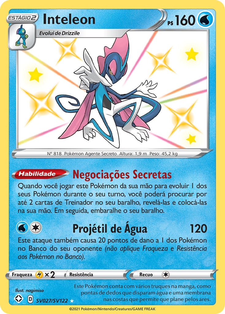 Inteleon SV027 — Destinos Brilhantes Cofre Brilhante (Portuguese Pokémon TCG card)