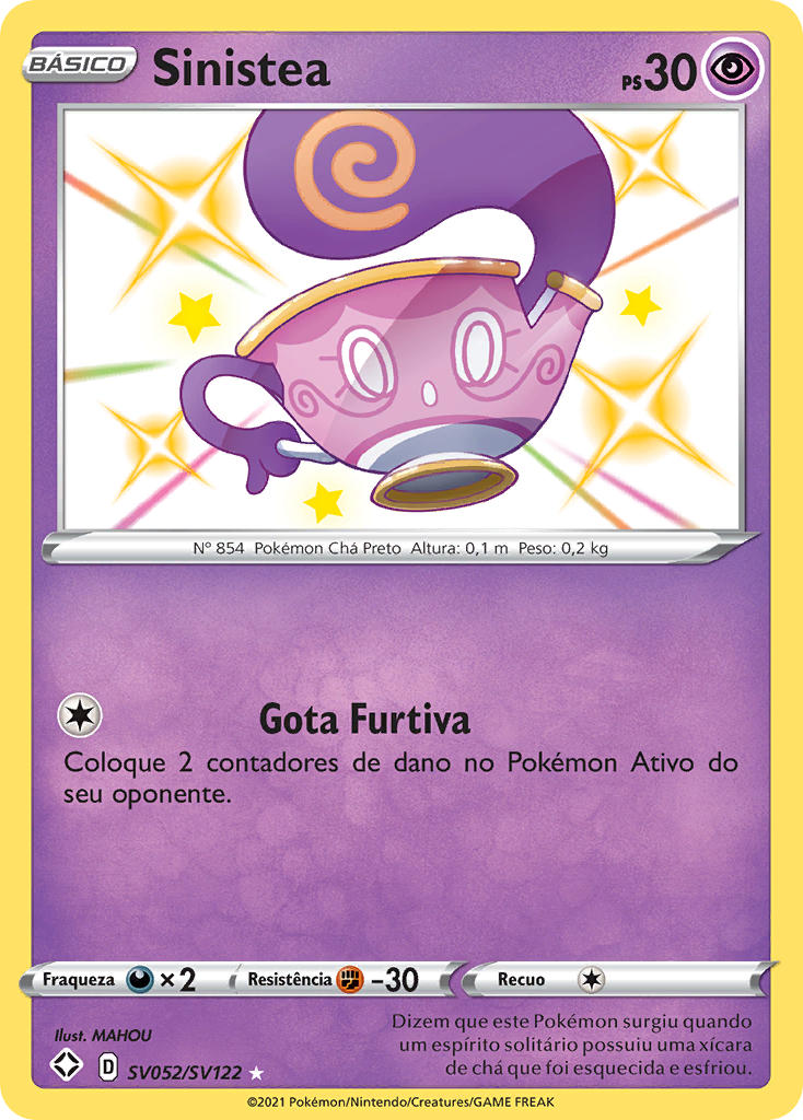 Sinistea SV052 — Destinos Brilhantes Cofre Brilhante (Portuguese Pokémon TCG card)
