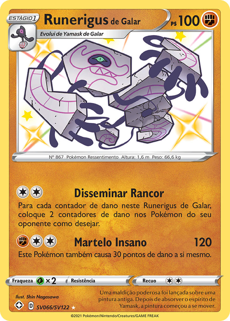 Runerigus de Galar SV066 — Destinos Brilhantes Cofre Brilhante (Portuguese Pokémon TCG card)