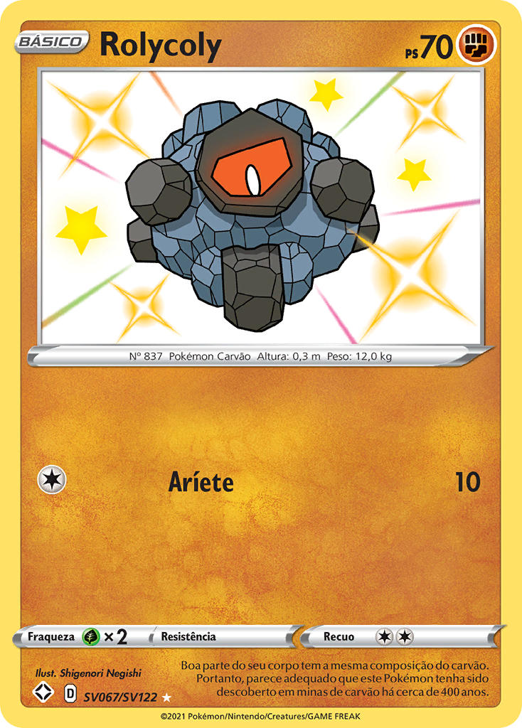 Rolycoly SV067 — Destinos Brilhantes Cofre Brilhante (Portuguese Pokémon TCG card)