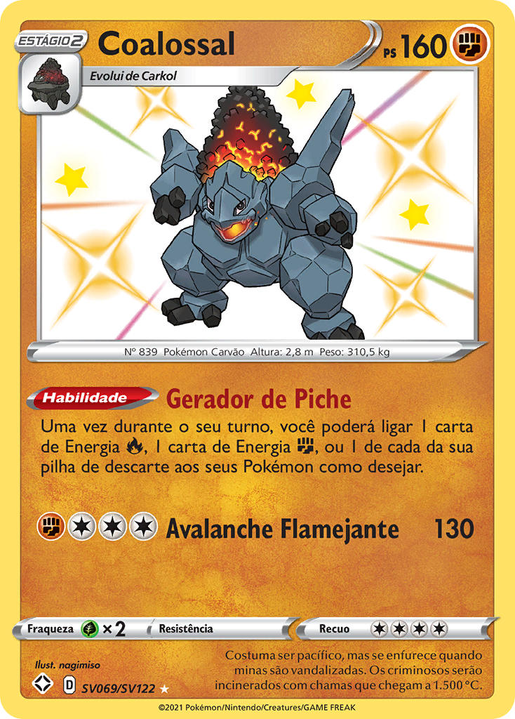 Coalossal SV069 — Destinos Brilhantes Cofre Brilhante (Portuguese Pokémon TCG card)