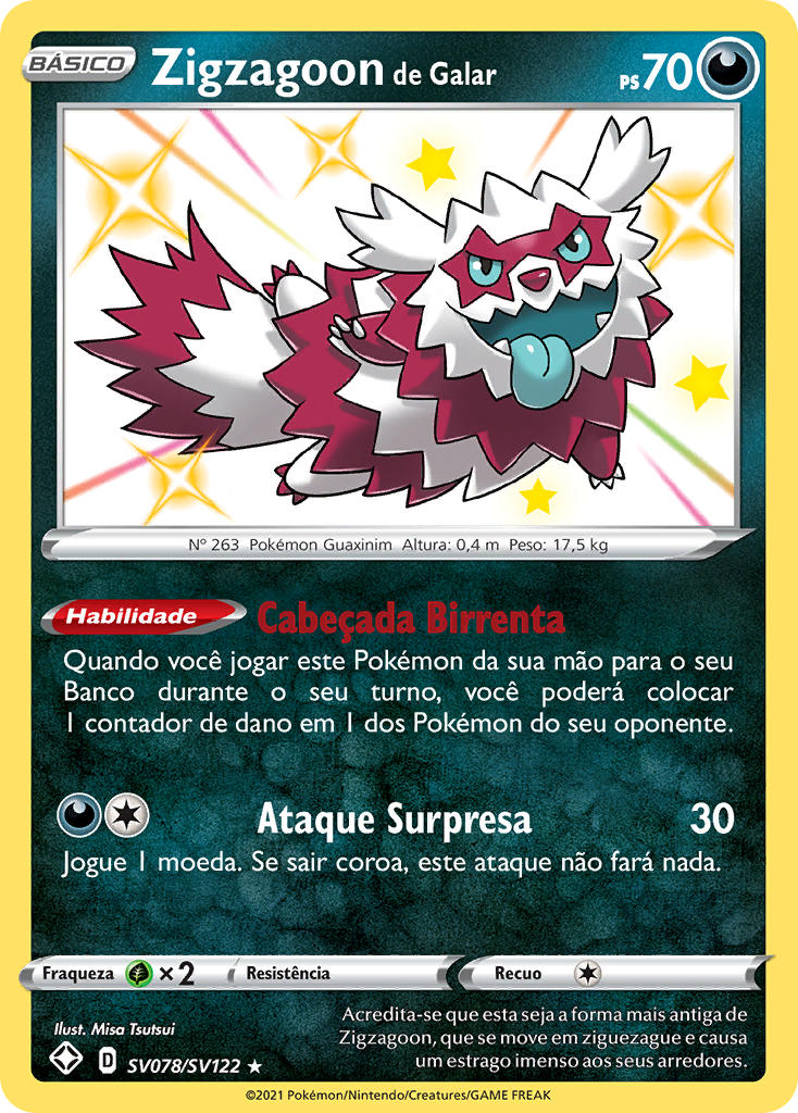 Zigzagoon de Galar SV078 — Destinos Brilhantes Cofre Brilhante (Portuguese Pokémon TCG card)