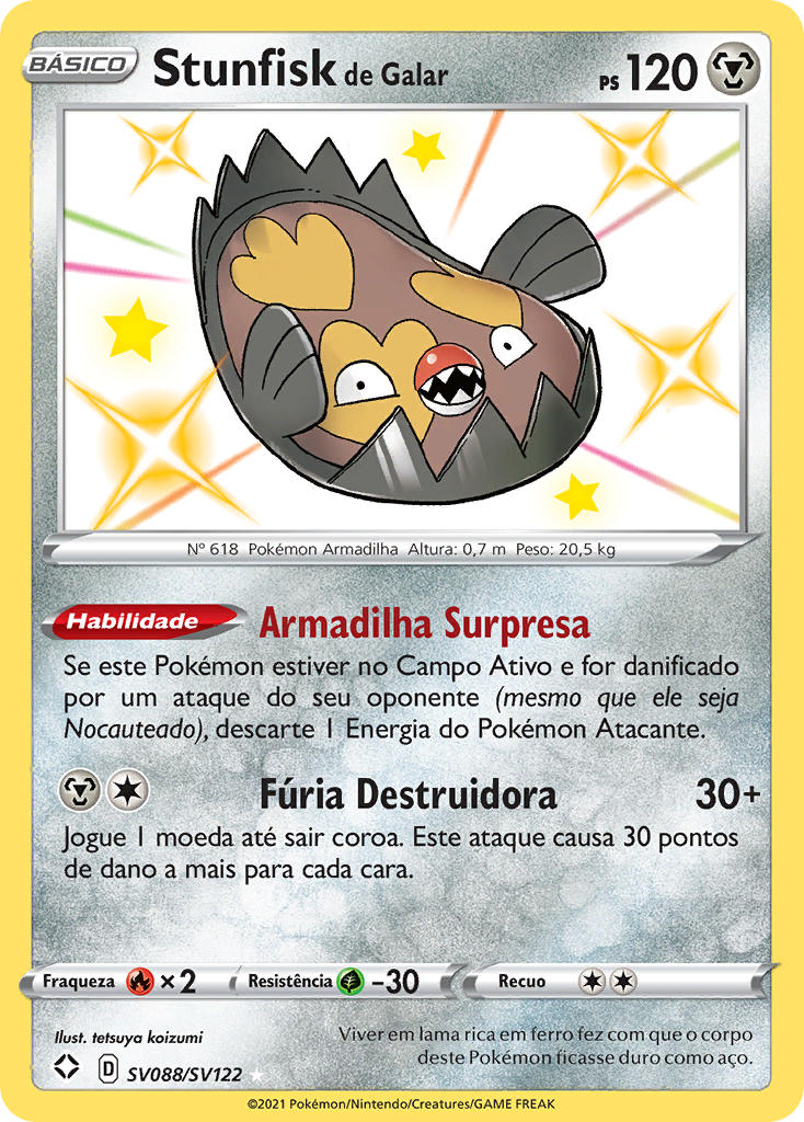 Stunfisk de Galar SV088 — Destinos Brilhantes Cofre Brilhante (Portuguese Pokémon TCG card)