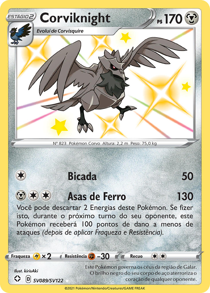 Corviknight SV089 — Destinos Brilhantes Cofre Brilhante (Portuguese Pokémon TCG card)