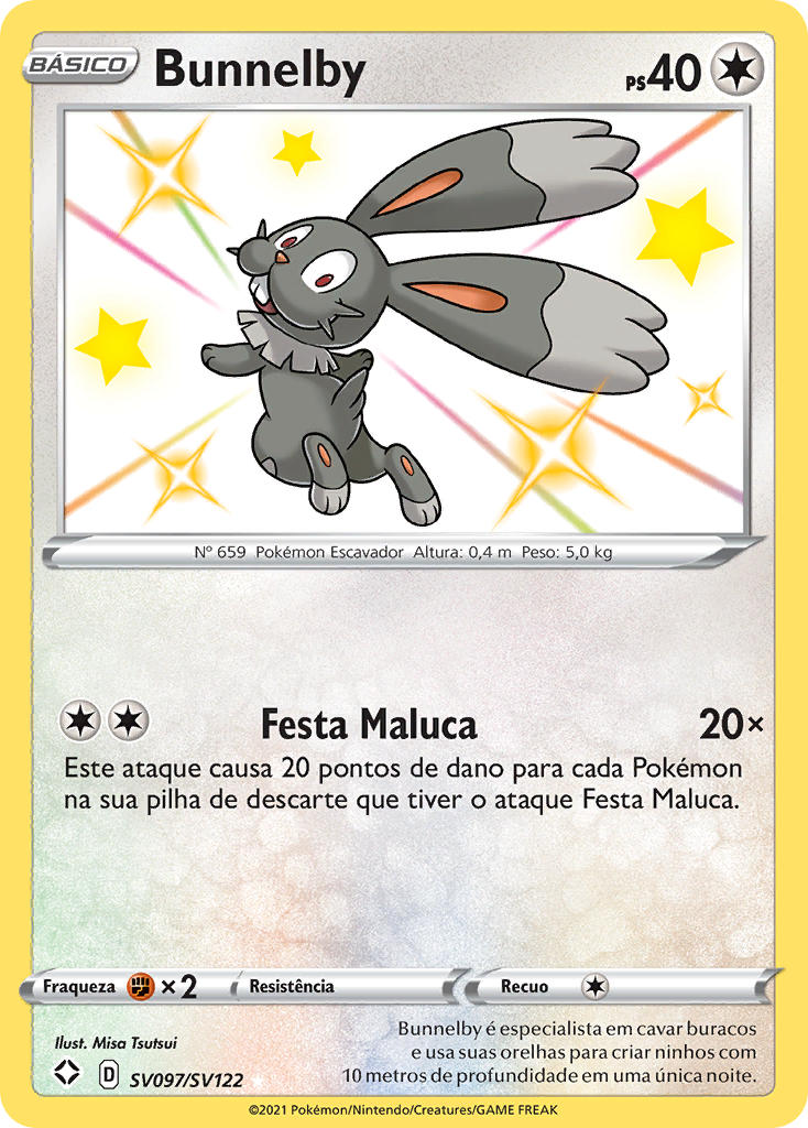 Bunnelby SV097 — Destinos Brilhantes Cofre Brilhante (Portuguese Pokémon TCG card)