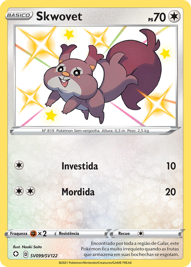 Skwovet SV099 — Destinos Brilhantes Cofre Brilhante (Portuguese Pokémon TCG card)