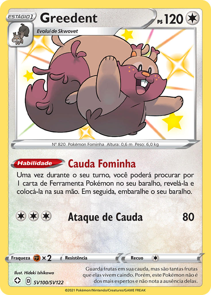 Greedent SV100 — Destinos Brilhantes Cofre Brilhante (Portuguese Pokémon TCG card)