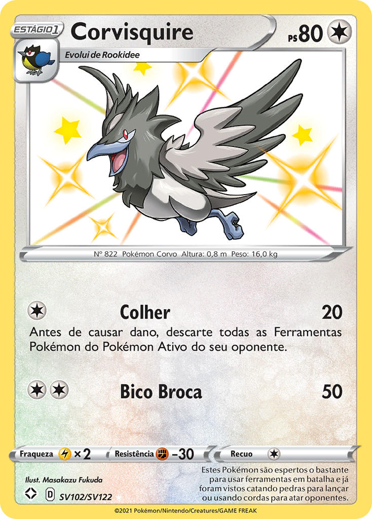 Corvisquire SV102 — Destinos Brilhantes Cofre Brilhante (Portuguese Pokémon TCG card)