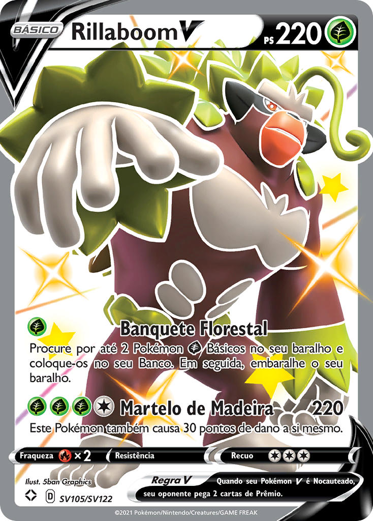 Rillaboom V SV105 — Destinos Brilhantes Cofre Brilhante (Portuguese Pokémon TCG card)