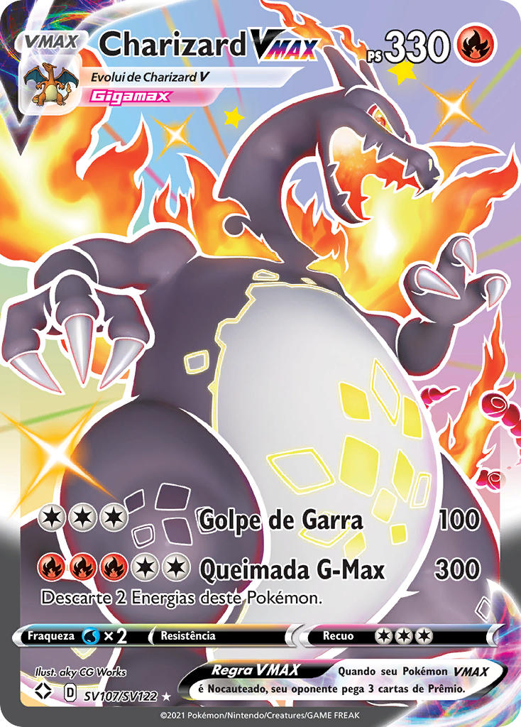 Charizard VMAX SV107 — Destinos Brilhantes Cofre Brilhante (Portuguese Pokémon TCG card)