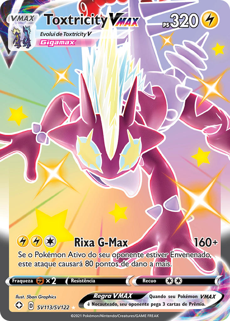 Toxtricity VMAX SV113 — Destinos Brilhantes Cofre Brilhante (Portuguese Pokémon TCG card)