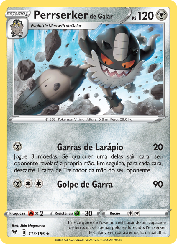 Perrserker de Galar 113 — Voltagem Vívida (Portuguese Pokémon TCG card)