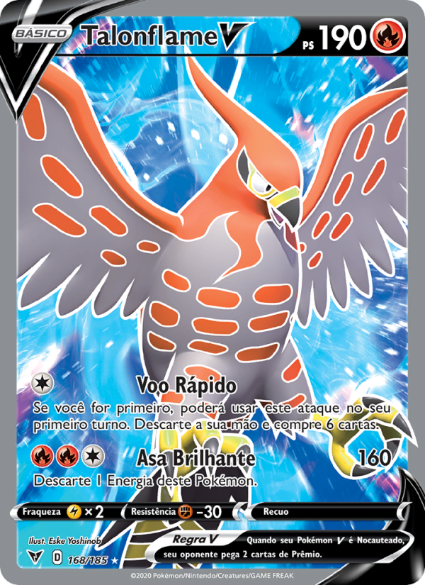 Talonflame V 168 — Voltagem Vívida (Portuguese Pokémon TCG card)