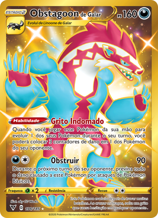 Obstagoon de Galar 198 — Voltagem Vívida (Portuguese Pokémon TCG card)
