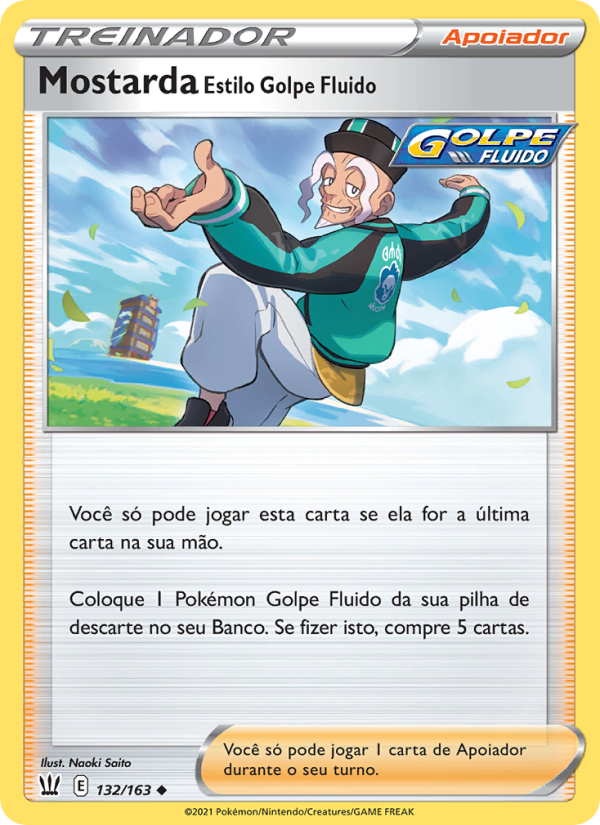 Mostarda Estilo Golpe Fluido 132 — Estilos de Batalha (Portuguese Pokémon TCG card)