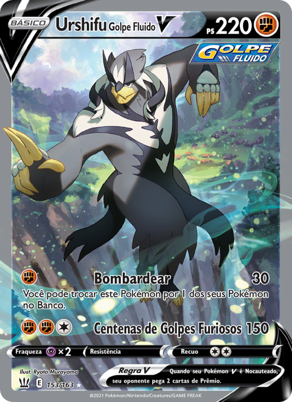 Urshifu Golpe Fluido V 153 — Estilos de Batalha (Portuguese Pokémon TCG card)