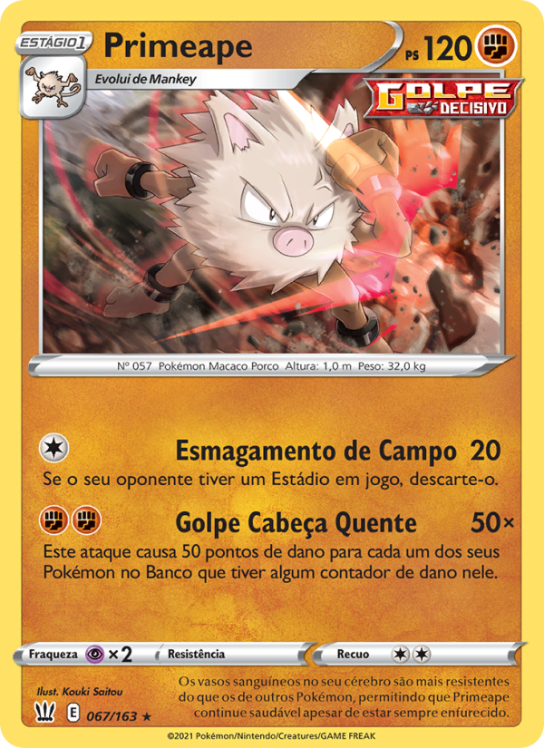 Primeape 67 — Estilos de Batalha (Portuguese Pokémon TCG card)